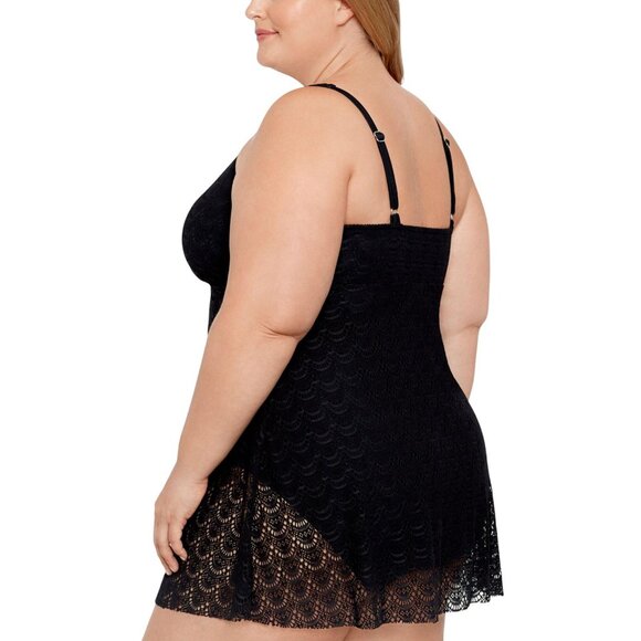 NWT Swim Solutions Tummy Control Flyaway Lace Swimdress One Piece Swim Black 22W - Picture 3 of 8